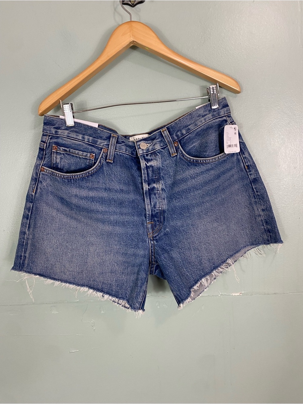 Agolde Parker Long Short Blue Jean Shorts Size 30 in Ruin